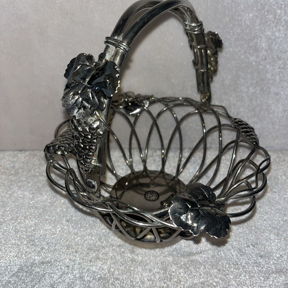 Vintage Small Godinger Silver-Plated Fruit Basket Grape Vine Design